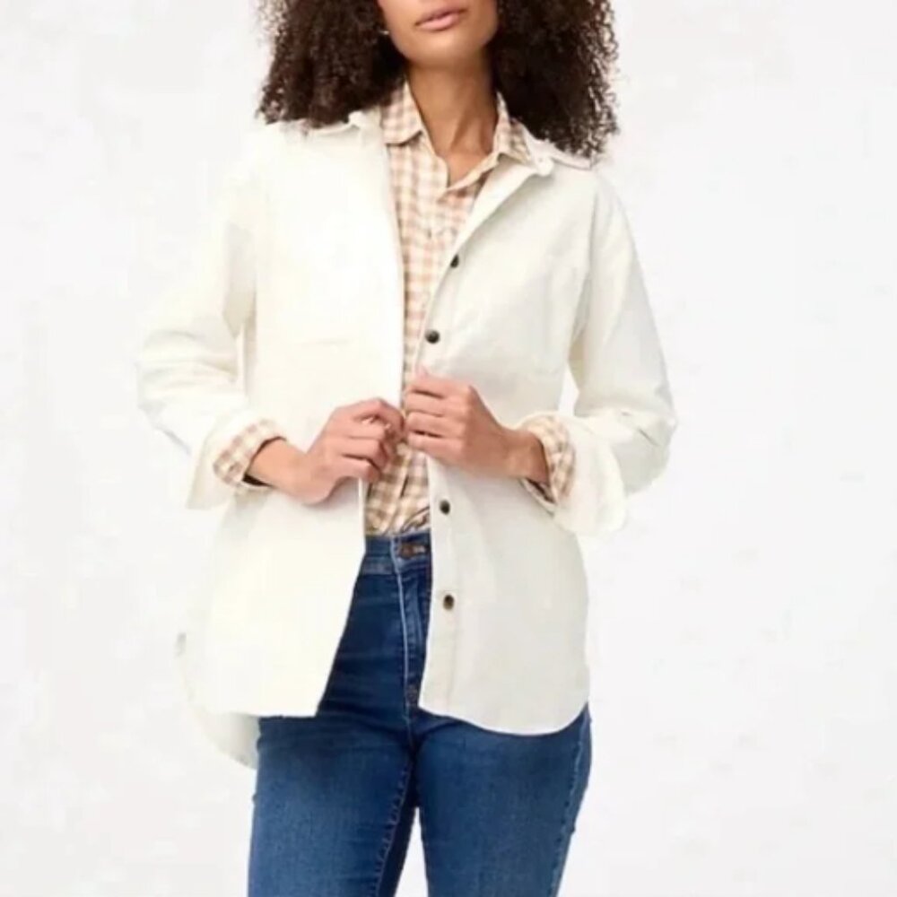 J. Crew White Corduroy Button-Down Shirt Jacket Shacket Size M